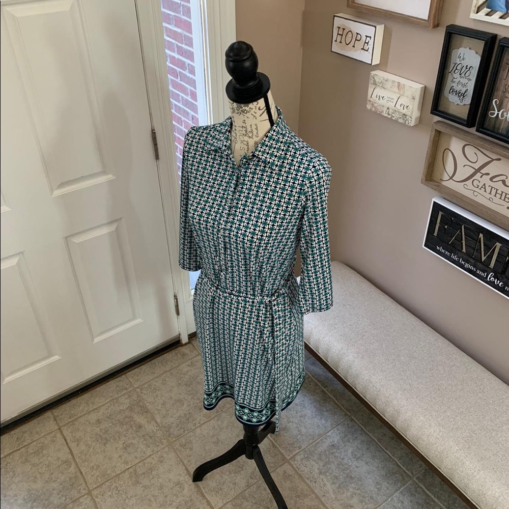 Max Studio Wrap Dress Womens XS Green White Blue - Picture 3 of 8